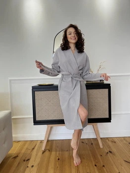 Халат вафельний жіночий COSY довгий 2XL сірий 121