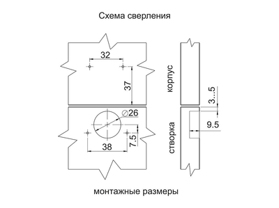 Петля мебельная 26 мм диаметр чашки