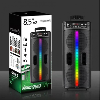 Колонка портативная с микрофоном (8,5"BASS) 20Вт Bluetooth Чёрная