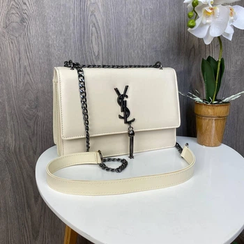 Женская мини сумка клатч YSL с цепочкой на плечо люкс качество Молочный