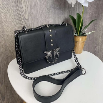 Женская мини сумочка клатч Pinko черная, маленькая сумка Пинко птички Store