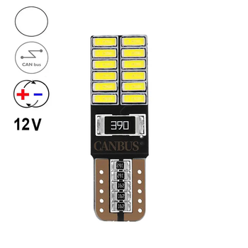Автолампа светодиодная T10 / W5W, цоколь W2.1x9.5d, 4014 х 24 smd, белый, 12 В, обманка, биполярная