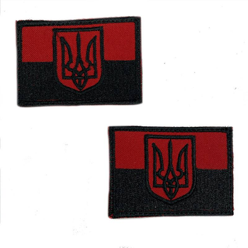 Шеврон на липучках Прапор з гербом червоний з чорним ЗСУ 20222218 10027 6,5х4,5 см