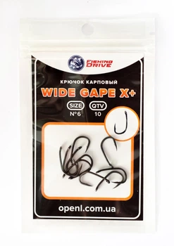 Гачок короповий Wide Gape Х+ №6 ( війт гейп) 10 шт Fishing Drive 3984916