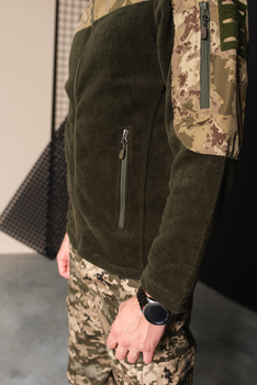 Кофта флисовая мужская военная тактическая с липучками под шевроны ВСУ (ЗСУ) Мультикам Турция L 7122 хаки