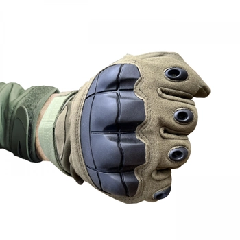 Тактичні рукавички штурмові повнопалі військові колір олива з ударними накладками розмір L