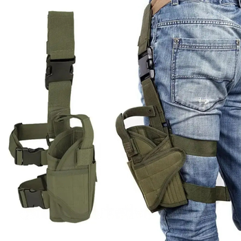 Кобура сумка стегна на ногу армійська військова тактична регульований розмір з відділенням для магазину 42х11 см (474292-Prob) Олива