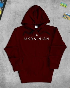 Женский худи демисезонный с патриотическим принтом I'm UKRAINIAN ATEX 0050 L Бордовый (AT-0050/6 D)