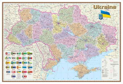 Карта України на англійській мові 100х70 см (бумага ламінована на планках)