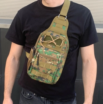 Нагрудная сумка рюкзак тактическая военная Darvoz 38х19.5х11 см Пиксель Зеленая
