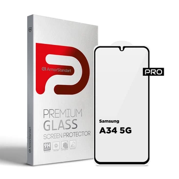 Защитное стекло на Samsung Galaxy A34 5G (A346) с олеофобным покрытием, Pro, полное проклеивание, антистатичный и пылеотталкивающий слой, 9H, самоклеющееся, 2.5D, на весь экран, антистатический клей, ArmorStandart (ARM66207)