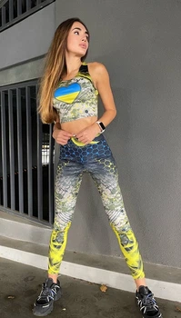 Спортивний костюм для фітнесу Dionafit з принтом Ukraine топ та лосини L(46)