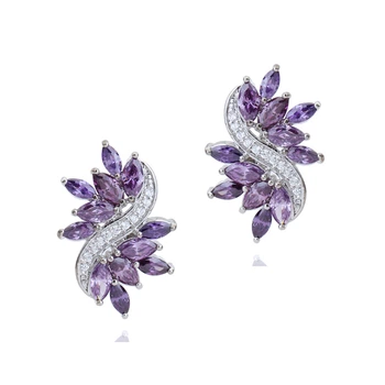 Сережки з кристалами Сваровські та цирконами q1115601 2,5см*17мм Білий;Бузковий