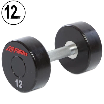 Гантель цільна професійна LIFE FITNESS (1шт) Pro 12кг (поліуретанове покриття, вага 12кг) (SC-80081-12)