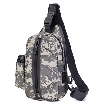 Мужская сумка рюкзак METR+ армейская барсетка на одной лямке + USB выход 30х15х10 см Камуфляж