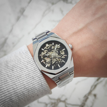 Механические класические мужские часы Forsining 8198 Silver