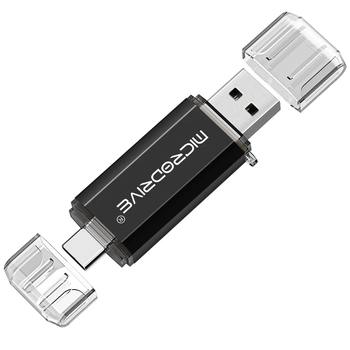Металлическая USB Флешка 2в1 256GB Type-C/USB 2.0 /компьютера OTG MicroDrive Черный
