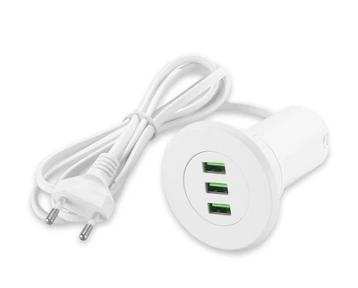 Врізний зарядний пристрій 3 порта USB 5V 3.3A білий