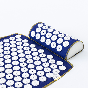 Масажний килимок Аплікатор Кузнєцова + міні килимок + валик масажер для спини/шиї/ніг OSPORT Set №1 (n-0005) Синьо-білий
