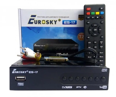 Тюнер приемник DVВ-Т2 цифровая приставка к телевизору Eurosky ES-17 DVB-T2 IPTV Megogo YouTube Wi-Fi антенна Без прошивки