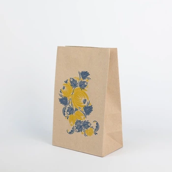 Пакет подарочный eko-kraft 150*90*240 мм - 10 шт/уп Крафт Пакет для украинских сувениров Маленький пакетик с дном с рисунком в патриотичных мотивах