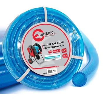 Шланг для води тришаровий, синій, 3/4",&nbsp;30 м, армований, PVC INTERTOOL GE-4075