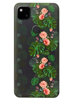 Прозрачный силиконовый чехол iSwag для Google Pixel 4A 5G с рисунком - Тропические листья (KS7294)