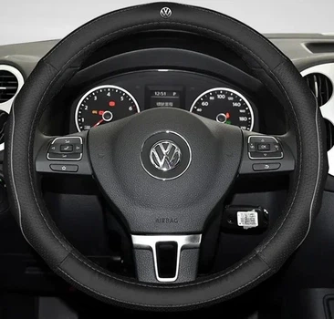 Чехол на руль DLCar оплетка для автомобиля Volkswagen натуральная кожа черная