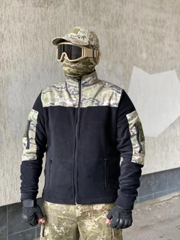 Кофта флисовая мужская военная тактическая с липучками под шевроны ВСУ (ЗСУ) Мультикам 8047 56 размер черная
