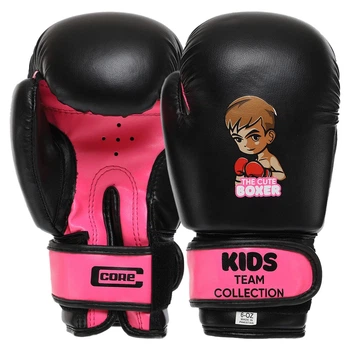 Рукавички для боксу та єдиноборств на липучці Core Kids Team 8543 Black-Pink 4 унції