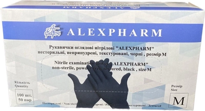Перчатки нитриловые Alexpharm неопудренные черные M 100 шт