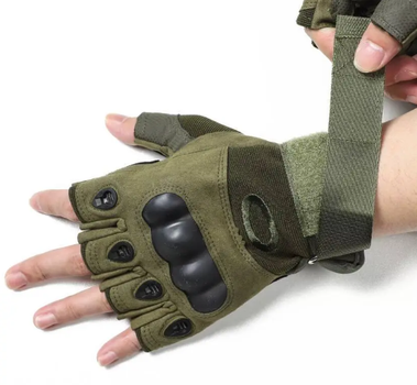 Тактические перчатки защитные беспалые олива XL