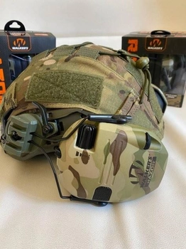 Комплект Активные тактические наушники для стрельбы Walker's Razor Slim Electronic Muffs (Multicam Camo) + крепеж на шлем +очки