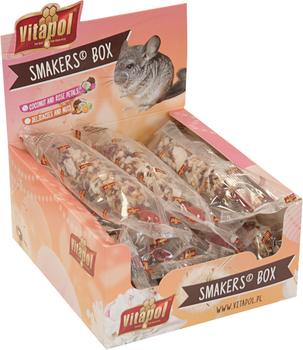 Упаковка ласощів для шиншил Vitapol Smakers Box з кокосом та пелюстками троянд 12 шт 580 г (5904479131362)