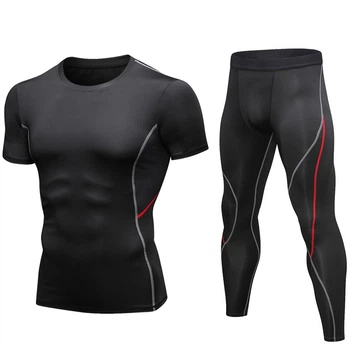 Чоловічий компресійний спортивний комплект тайтси + футболка Ironbull Pro 91204 L (Black Red)