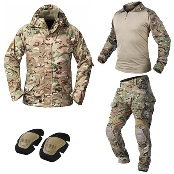Тактичний військовий костюм Ріп-Стоп HAN WILD G3 Multicam Куртка флісова Rip-Stop, Убакс та Штани із захистом колін XL Мультикам HWMRF0026800-2