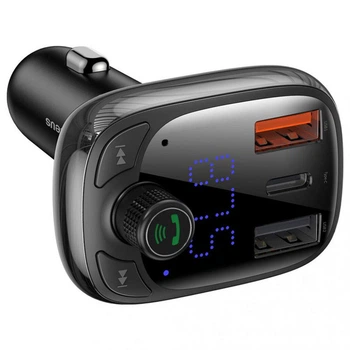 Автомобильная зарядка Baseus S-13 36W с FM-модулятором, Bluetooth 5.0, 2×USB и Type-C Black