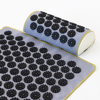 Масажний килимок Аплікатор Кузнєцова + міні килимок + валик масажер для спини/шиї/ніг OSPORT Set №2 (n-0022) Сіро-чорний