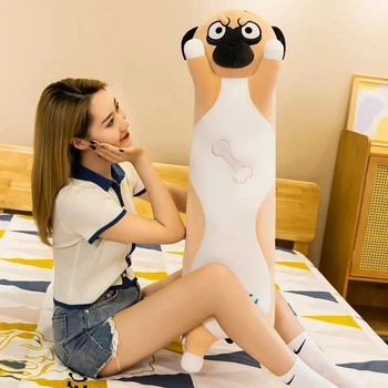 Мягкая игрушка подушка Длинная Собака Мопс Батон 80 см Коричневая