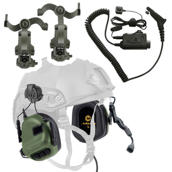 Наушники активные с микрофоном Earmor M32H MOD3 и креплениями чебурашка + PTT Motorola (Олива) (M32H-PLUS-44-FG)