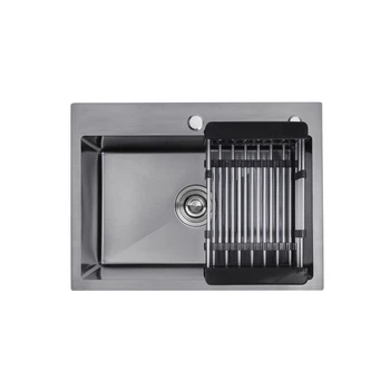 Кухонна мийка KRONER (KRP) PVD Schwarze-5843HM D3.0-1.0T215 з сушкою для посуду чорна