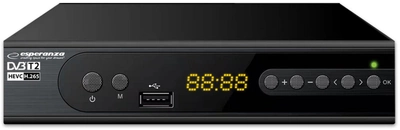 Tuner cyfrowy Esperanza Digital DVB-T2 H.265/HEVC EV106P Czarny (5901299957790)