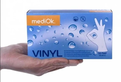 Рукавички вінілові, MediOk (100 шт./50 пар), прозорі, розмір XL