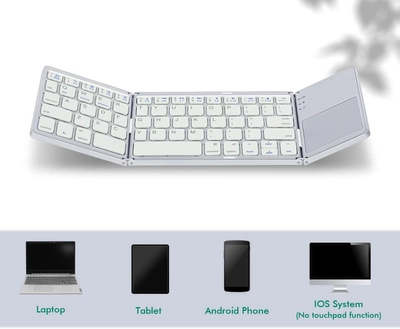 Складана портативна акумуляторна Bluetooth-клавіатура Mcbazel з сенсорною панеллю для мобільних пристроїв. Колір - Біло-сріблястий ( ENG )