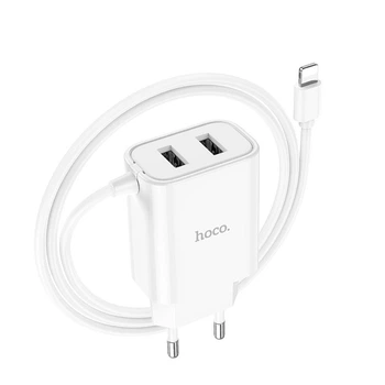 Адаптер сетевой Hoco Lightning Cable Courser dual-port charger C103A |2USB, 2.1A| белый