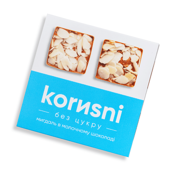 Мигдаль в молочному шоколаді на керобі без цукру, Korusni, 100г