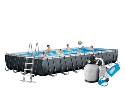 Каркасный бассейн Intex 26378, 975 х 488 х 132 см (12г/час, 10 000 л/час, лестница, тент, подстилка, набор по уходу)