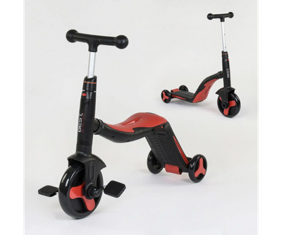 Дитячий самокат беговел велосипед трансформер 3в1 Best Scooter 28828 Підсвічування і музика чорно-червоний