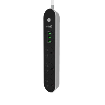 Подовжувач мережевий LDNIO SC3301 |2500W, 1.6m EU plug, 3USB, 3 Sockets 3.1A| чорно-білий