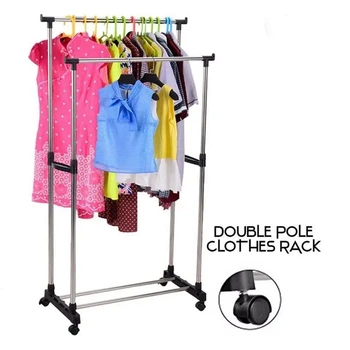 Стійка-вішалка для одягу та взуття пересувна Double Pole Telescopic Clothesrack